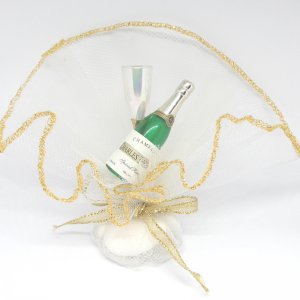 Bruiloft Bedankje 'Champagne Flesje en Glas' (wit met goud)
